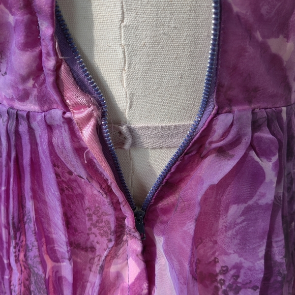 XXS XS 50s 60s Purple Floral Garden Party Dress - Picture 16 of 16